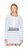 Loveshackfancy Lamiya Long Sleeve Cardigan In Maritime Stripes In White