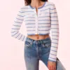 Loveshackfancy Lamiya Long Sleeve Cardigan In Maritime Stripes In White