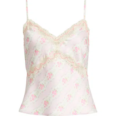 Loveshackfancy Lamora Lace Trim Satin Camisole In Pink