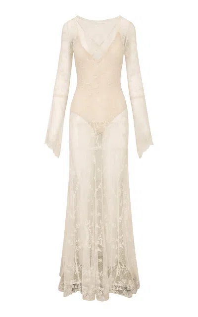 Loveshackfancy Larella Embroidered Maxi Dress In Neutral