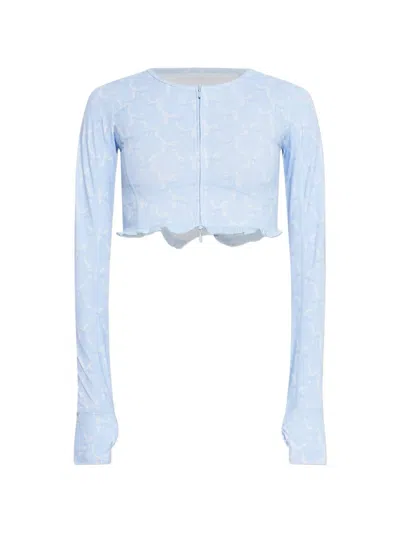 Loveshackfancy Laudie Ruffle Long-sleeve Top In Blue