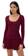 Loveshackfancy Lavender Long Sleeve Pointelle Sweater Minidress Spiced Berry In Burgundy