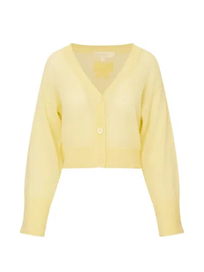 Loveshackfancy Lawrence Bow-patch Cashmere Cardigan In Yellow