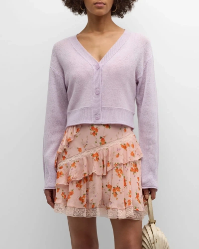 Loveshackfancy Lawrence Shrunken Cashmere V-neck Cardigan In Lilac