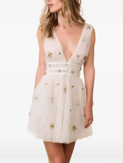 Loveshackfancy Lawton Sequin-embellished V-neck Mini Dress In White