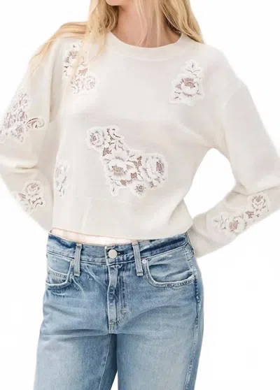 Loveshackfancy Lazuli Cashmere & Lace Sweater In Ivory In Multi