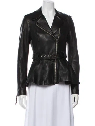 Pre-owned Loveshackfancy Leather Biker Jacket In Gray