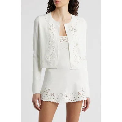 Loveshackfancy Leda Eyelet Cardigan In White