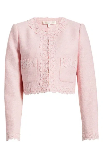 Loveshackfancy Leilana Lace Accent Crop Jacket In Strawberry Spritz