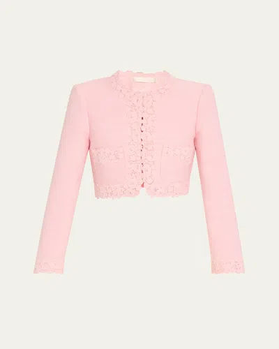 Loveshackfancy Leilana Lace Accent Crop Jacket In Strawberry Spritz