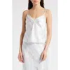 Loveshackfancy Levall Floral Lace Trim Satin Camisole In Wavecrest Blue