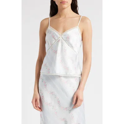 Loveshackfancy Levall Floral Lace Trim Satin Camisole In Wavecrest Blue