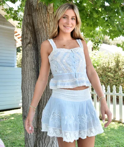 Loveshackfancy Levant Embroidered Skirt In Pale Blue