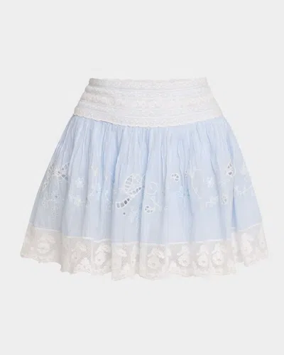 LOVESHACKFANCY LEVANT LACE COTTON FIT AND FLARE MINI SKIRT