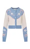 Loveshackfancy Leyah Patterned Knit Cardigan In Blue