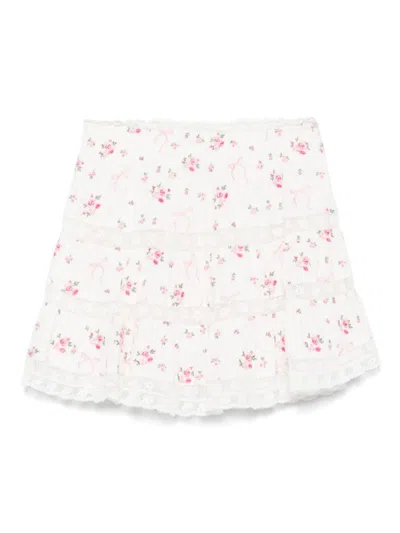 Loveshackfancy Light Pink Floral Embroidery Mini Skirt