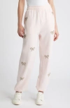 Loveshackfancy Lillia Crystal Bow Sweatpants In Icicle Pink