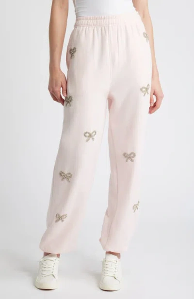 Loveshackfancy Lillia Crystal Bow Sweatpants In Icicle Pink