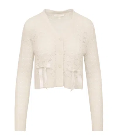 Loveshackfancy Lilly Cropped Knit Cardigan In Neutral