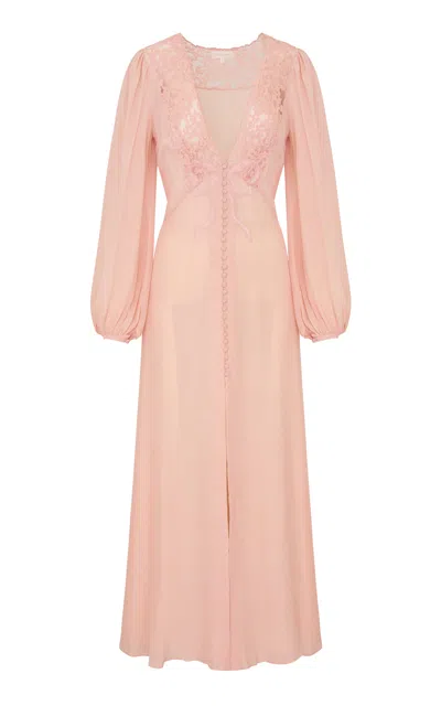 Loveshackfancy Lina Plunging Silk Midi Dress In Pink