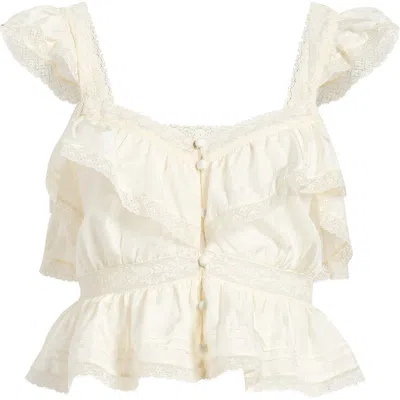 Loveshackfancy Linata Lace Trim Silk Top In White