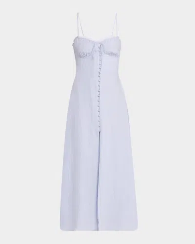 LOVESHACKFANCY LINELLA LINEN SWEETHEART FIT AND FLARE MAXI DRESS