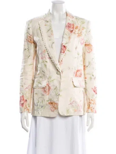 Pre-owned Loveshackfancy Linen Floral Print Blazer In Neutral