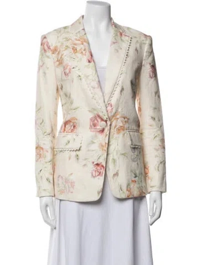 Pre-owned Loveshackfancy Linen Floral Print Blazer In Neutrals