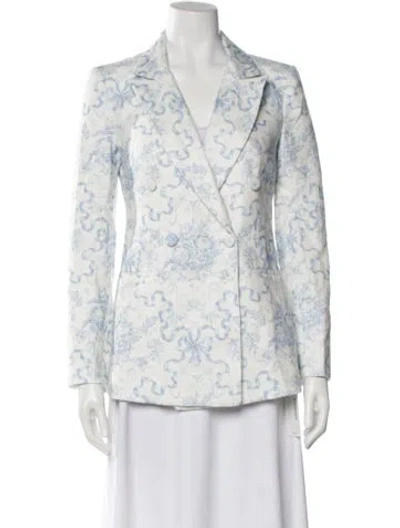 Pre-owned Loveshackfancy Linen Floral Print Blazer In White