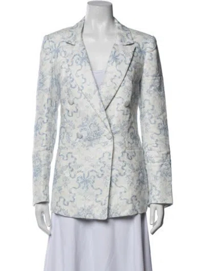 Pre-owned Loveshackfancy Linen Floral Print Blazer In White