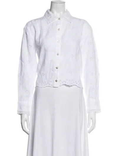 Pre-owned Loveshackfancy Linen Floral Print Blouse W/ Tags In White