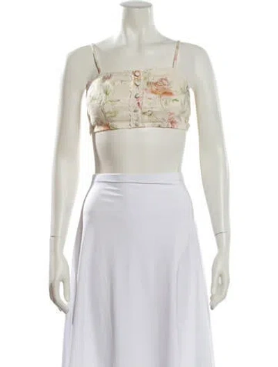 Pre-owned Loveshackfancy Linen Floral Print Crop Top In Multi