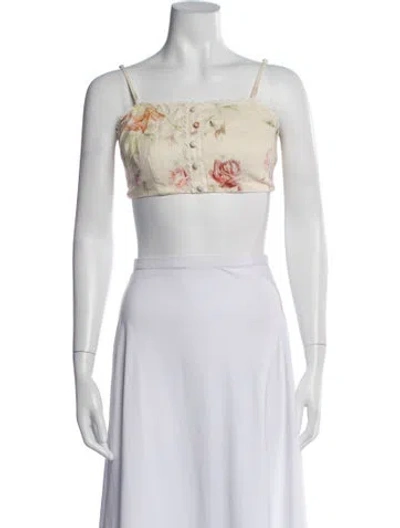 Pre-owned Loveshackfancy Linen Floral Print Crop Top In Pink