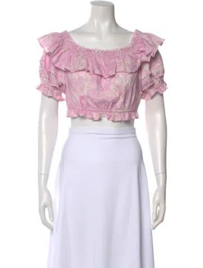 Pre-owned Loveshackfancy Linen Floral Print Crop Top In Purple