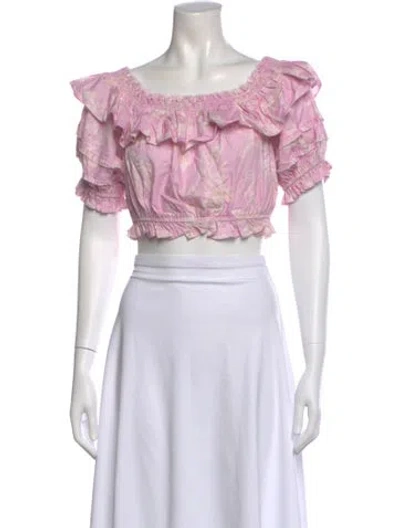 Pre-owned Loveshackfancy Linen Floral Print Crop Top W/ Tags In Pink