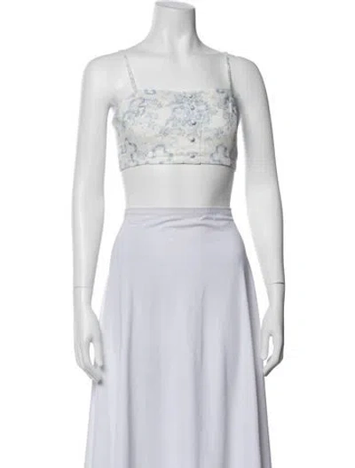 Pre-owned Loveshackfancy Linen Floral Print Crop Top W/ Tags In White