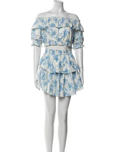 Pre-owned Loveshackfancy Linen Floral Print Skirt Set In Blue
