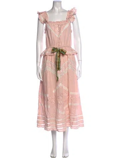Pre-owned Loveshackfancy Linen Long Dress In Neutrals/pink