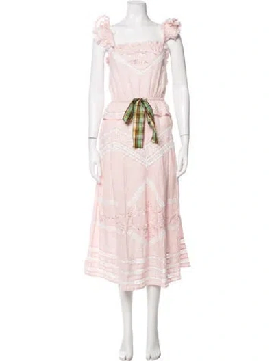 Pre-owned Loveshackfancy Linen Long Dress In Neutrals/pink