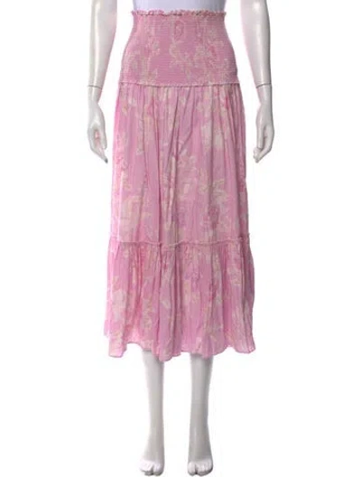 Pre-owned Loveshackfancy Linen Midi Length Skirt In Pink