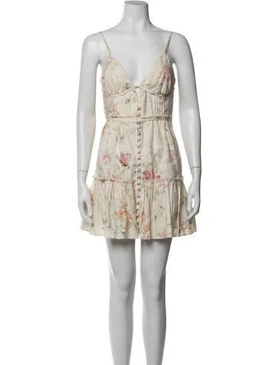 Pre-owned Loveshackfancy Linen Mini Dress In Neutrals