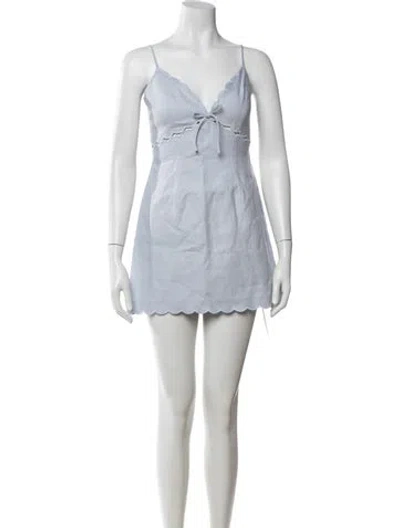 Pre-owned Loveshackfancy Linen Mini Dress W/ Tags In Blue