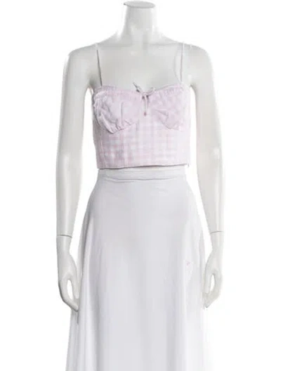 Pre-owned Loveshackfancy Linen Plaid Print Crop Top W/ Tags In White