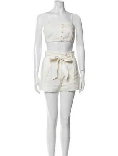Pre-owned Loveshackfancy Linen Ruffle Embellishment Short Set In Blue