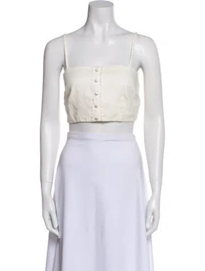 Pre-owned Loveshackfancy Linen Square Neckline Crop Top In Neutral