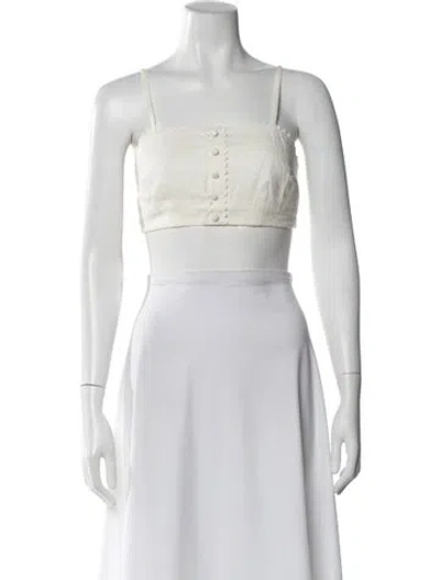 Pre-owned Loveshackfancy Linen Square Neckline Crop Top In Neutral