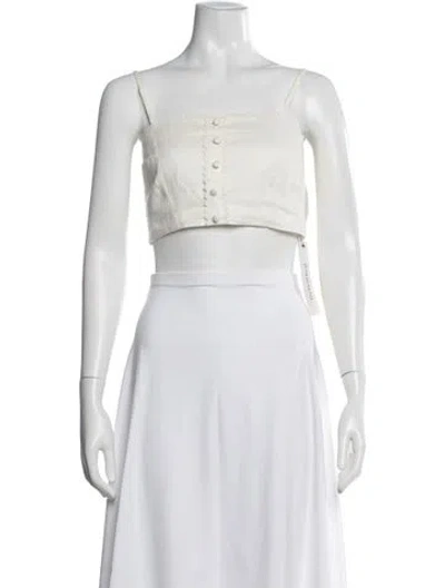 Pre-owned Loveshackfancy Linen Square Neckline Crop Top In Pink