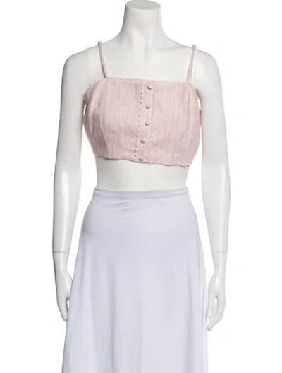 Pre-owned Loveshackfancy Linen Square Neckline Crop Top W/ Tags In Pink