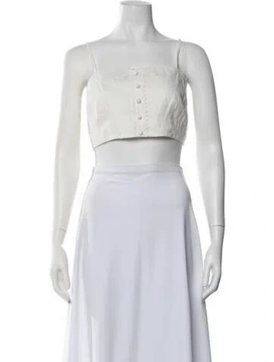 Pre-owned Loveshackfancy Linen Square Neckline Crop Top In White