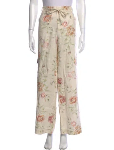 Pre-owned Loveshackfancy Linen Wide Leg Pants In Neutrals